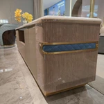Contemporary TV Stand with Marble Top, Fluted Panels and Brushed Gold Accent Handles
